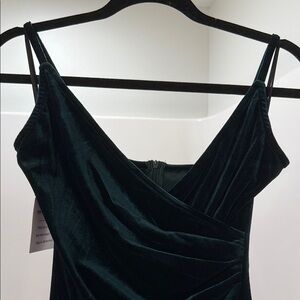 Dark Green Velvet Midi Dress with Draped Front